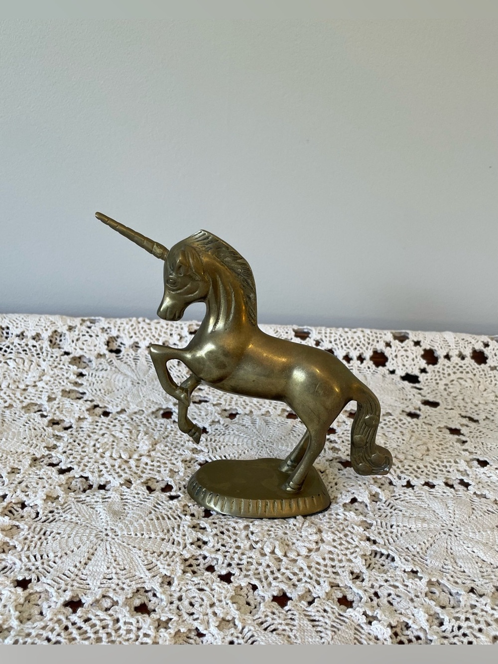 Vintage Solid Brass Rearing Unicorn Statue Decor